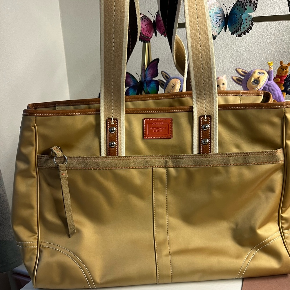 Coach Gold Tote Bag with Brown suede Accents